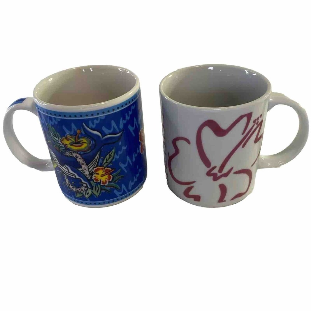 Hawaii Maui Coffee Mugs by Hilo Hattie VTG 2002 Dolphin Plumeria Island Heritage